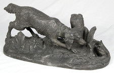 Pierre-Jules MÈNE (attr.) Metall Skulptur 19. Jh. Spaniel Jagd Hase Jagdhund