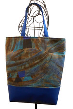 Shopper, Einkaufstasche "Blau-Bunt" Boden Kunstleder, selbst genähtes UNIKAT