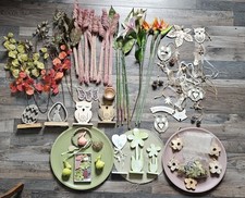 XXL Deko Set 50-teilig: Kunstblumen/Pflanzen + Herbst + Holz + Teller Konvolut