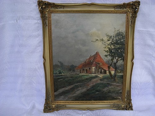 ölgemälde 1900 bauernkate - um,