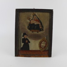 Ex Voto Marienbild Pieta Öl auf Holz Votivbild Volkskunst Ikone 1834 Antik