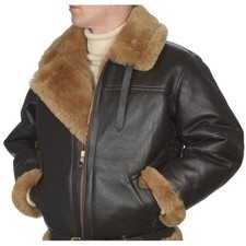 RAF Aviator Brown Bomber Real Shearling Sheepskin Leather Bomber Flight Jacket