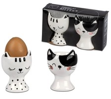 Formano Porzellan Eierbecher Set 2 Stk Katzen schwarz weiß  793416 Geschenkverpa