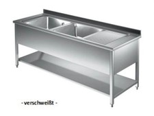 A&S Gastro Spültisch 1600x600x850mm mit 2 Becken links mit Grundboden und Aufkan