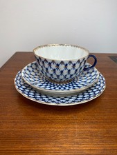 Lomonosov Imperial Porzellan Sankt Petersburg Russia Kobaltnetz Teeset 3 tlg.