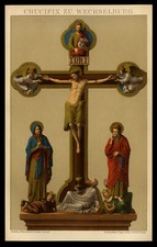 Original Lithographie Bild (2) von 1896 Jesus Christus am Kreuz mit Golddruck