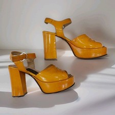 Damen Halbschuhe Reimchen Pumps Lack/Stöckelschuhe Vintage High Heels Gelb G.2,5