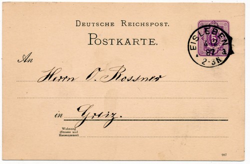 Deutsches reich 1887 - deutsches, ganzsache