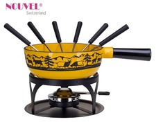 6 Pers. Käsefondue-Set Prof. Gastro Nouvel Swiss Guss RUSTIKAL ALM gelb  II.WAHL