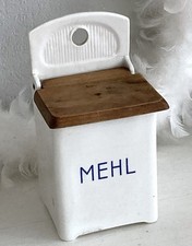 Antiker Wandbehälter Vorratsdose MEHL, Keramik m. Holzdeckel Jugendstil um 1910