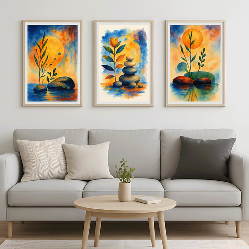 Zen aquarell kunstdrucke - zen, 3er