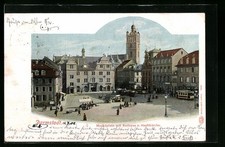 AK Darmstadt, Marktplatz mit Rathaus und Stadtkirche, Strassenbahn 1902 