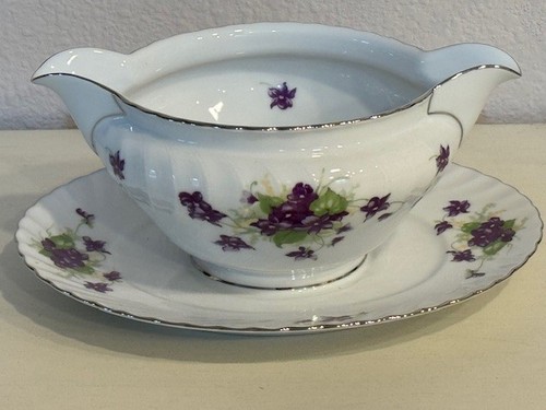 Vintage gravy boat attached - gravy,