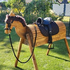 Holzpferd Voltigierpferd Holzpony Pferd Pony Mähne braun Sattel Schwarz gestrich