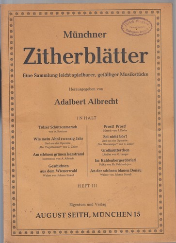 Münchner zitherblätter heft - münchner,