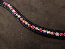 Stirnriemen für Trense Zaumzeug Pferd Leder Strass Glitzer WB VB Pony pink rosa2