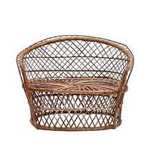 Vintage Rattan Puppenbank Puppensofa, handgefertigt (18 x 31 x 29 cm)