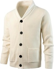 KTWOLEN Herren Cardigan Übergang,Strickjacke Schalkragen Langarm Grobstrick L