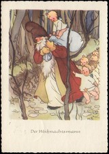 AK Weihnachten: Margret Savelsberg - Weihnachtsmann mit Engeln, HAMBURG 1951