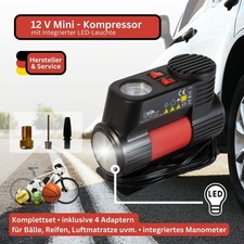 Mini Kompressor 12V tragbar mit LED | 10 bar Camping Auto Reifenpumpe elektrisch