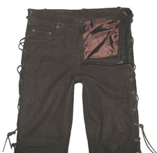 RICANO Schnür- LEDERJEANS / Nubuk- Lederhose in schwarz-braun ca. W30-31 / L32