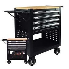 Werkstattwagen 4 Schubladen Stauraum leer Werkzeugwagen Holzplatte inkl. Ablage