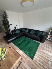 Eck Leder Couch, Schwarz