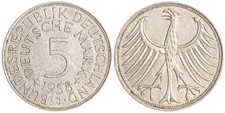 BRD 5 DM 1958 J - Silberadler - Silber - ss
