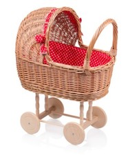 Puppenwagen Kinderwagen Weidenkorb Weiden Holz Korbgeflecht Weidenwagen WAG2