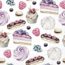 3 lose Servietten ~ Bunte Kuchen Torten Muffins Früchte Sahne Beeren