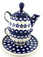 Bunzlau Pfauenauge Teekanne & Tasse Stövchen Boleslawiec Polish Poland