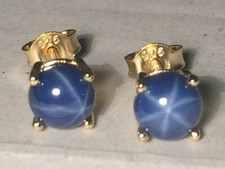 Blauer Stern Saphir Natur Ohrringe 6 mm massiv Sterlingsilber - 14 Karat verg...