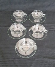 5 hohe Tassen mit Untertassen Jenaer Glas Entwurf Wagenfeld Fünfeckmarke Teho