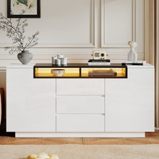 Hochglanz Sideboard Kommode mit 3 Schublade LED Beleuchtung App Control Anrichte