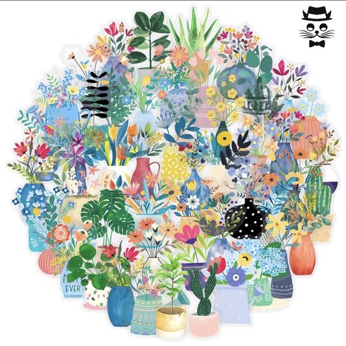 50x florale pflanzen sticker - pflanzen,