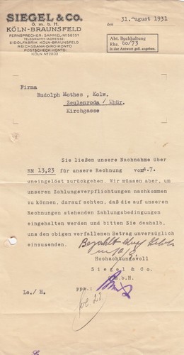 Köln braunsfeld brief 1931 - brief,