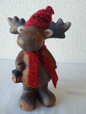 Elch Dekofigur aus Keramik mit Stoff - Mütze & Schal Weihnachten Weihnachtsdeko 