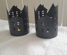 Halloween black Windlichter Laterne Metall wie neu schawrz 2 Stück Haus Häuser d