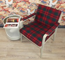 60er Jahre Easy Chair Sessel rotgrün kariert Gestell grau retro mad men style 
