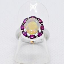 Oval Feuer-Opal Rhodolith Ring 925 Silber 585 Weißgold vergoldet 16,2 mm 51