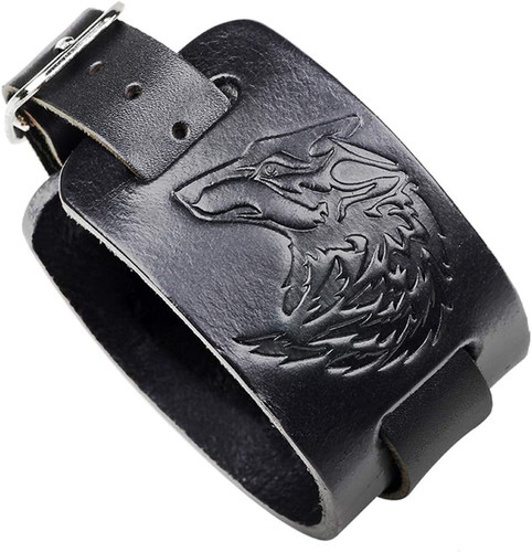Schwarzes leder armband - schwarzes, wolf