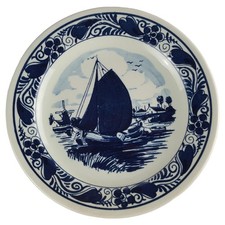 Blauw Delfts Distel handgemalt Wandteller Segelboot Segelschiff16,2 