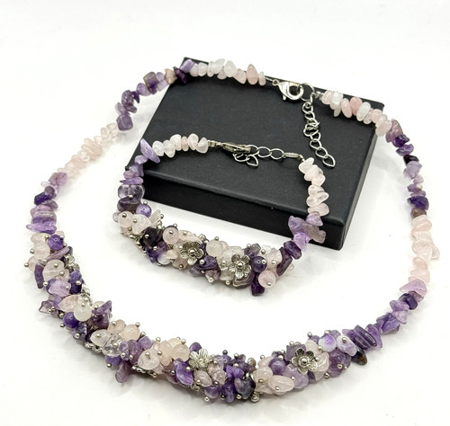 Amethyst rosenquarz schmuckset - amethyst,