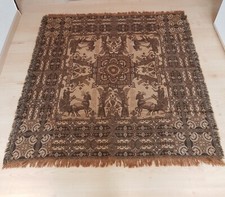 Antike Tischdecke Zierdecke gewebt 160 x 160 cm braun/beige Orientszenen Rarität