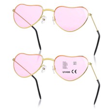 KarneLux Herz Sonnenbrille 2er Set - Rosa Brille in Herz-Form für Hippie Kostüm