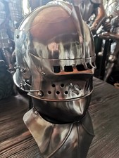 Mittelalter-Helm / Gotische Schaller mit Kinnreff (Bart) 15 Jh. (Stahl)