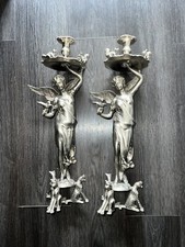 2 riesige Altar Leuchter, Engel mit  Taube, Silberfarben, 52 cm hoch