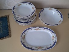 Tafelservice Geschirrset Winterling weiss blau Goldrand Blumen