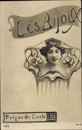 Jugendstil foto peigne or - ak,