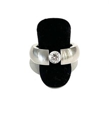 Modeschmuck Ring, Spannring, simulierter Diamant, Gr. 57, 8 mm breit